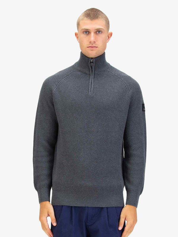 Luke Est 1977 WATTON PLATED 1/4 ZIP KNITTED JUMPER charcoal