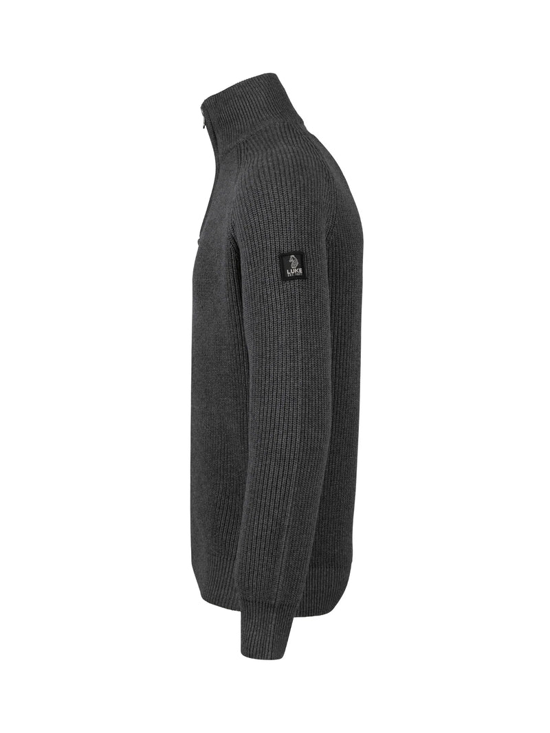 Luke Est 1977 WATTON PLATED 1/4 ZIP KNITTED JUMPER charcoal