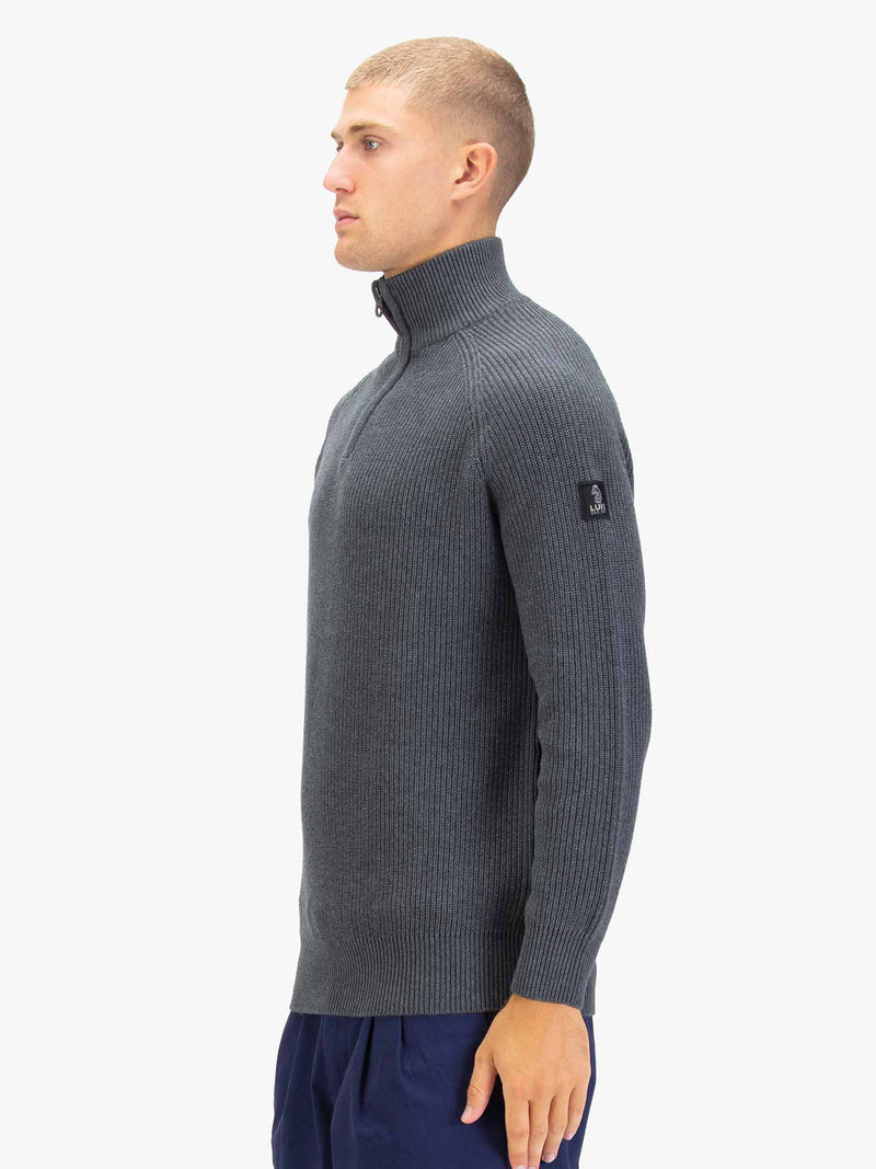 Luke Est 1977 WATTON PLATED 1/4 ZIP KNITTED JUMPER charcoal