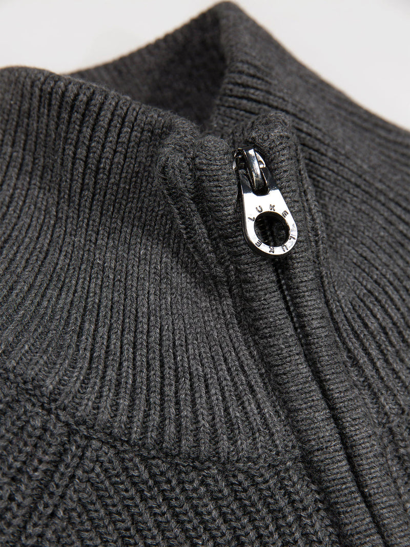 Luke Est 1977 WATTON PLATED 1/4 ZIP KNITTED JUMPER charcoal