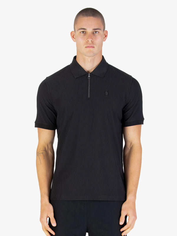 Luke Mainline PENRITH ZIP NECK SHORT SLEEVE POLO - BLACK