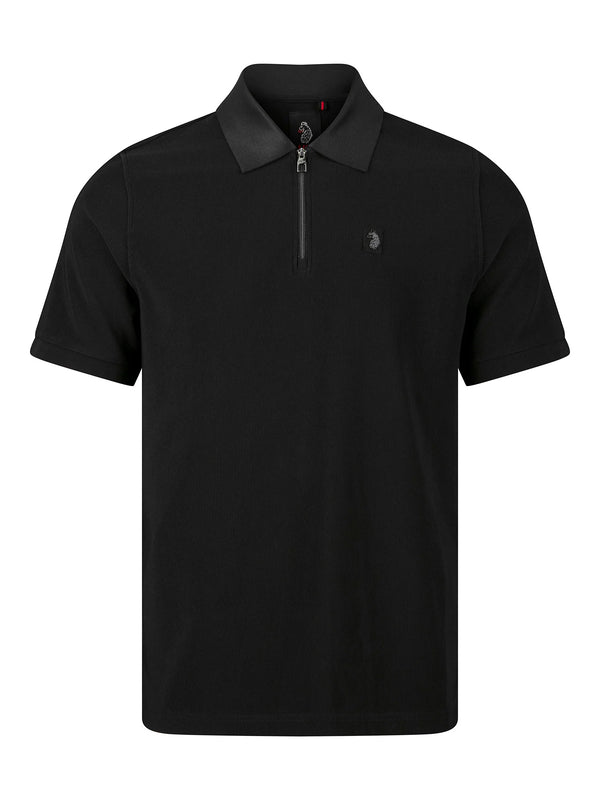 Luke Mainline PENRITH ZIP NECK SHORT SLEEVE POLO - BLACK