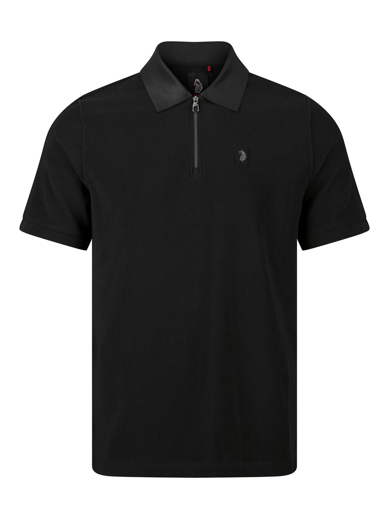 Luke Mainline PENRITH ZIP NECK SHORT SLEEVE POLO - BLACK