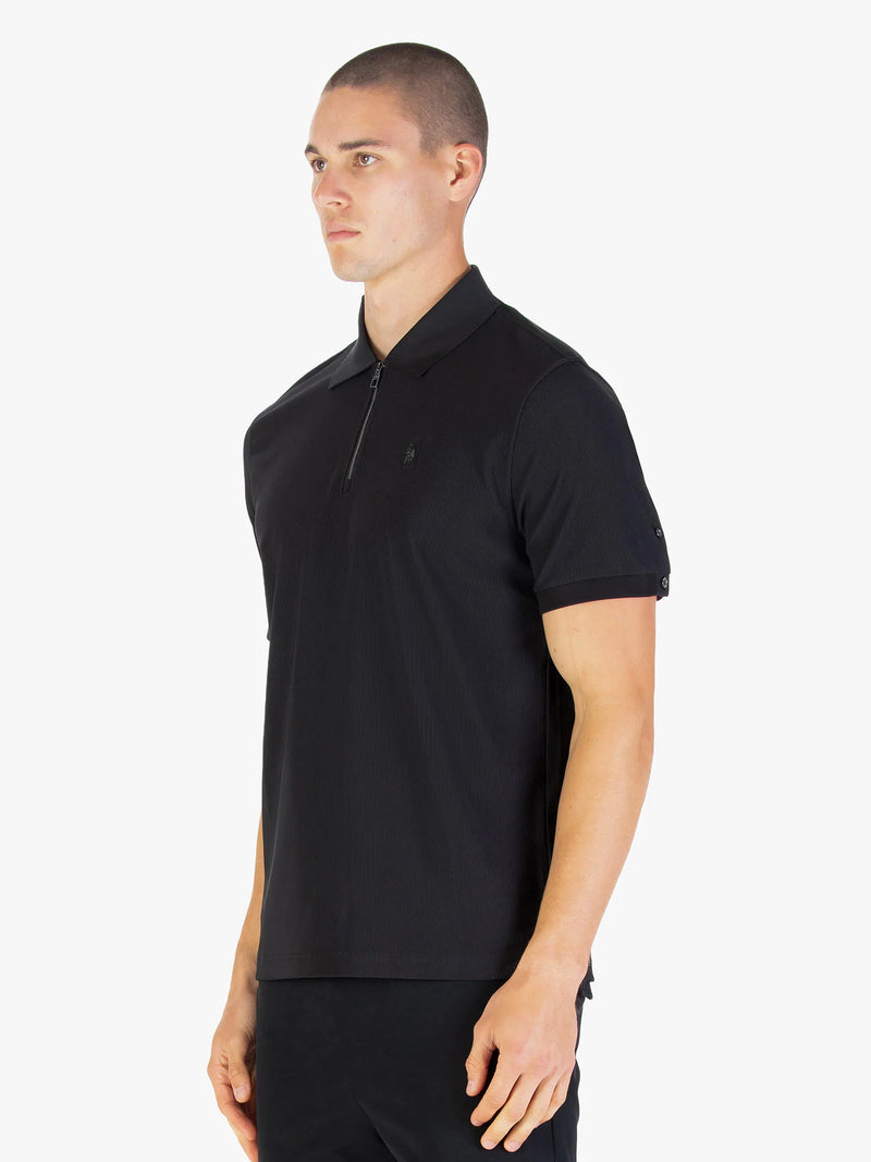 Luke Mainline PENRITH ZIP NECK SHORT SLEEVE POLO - BLACK