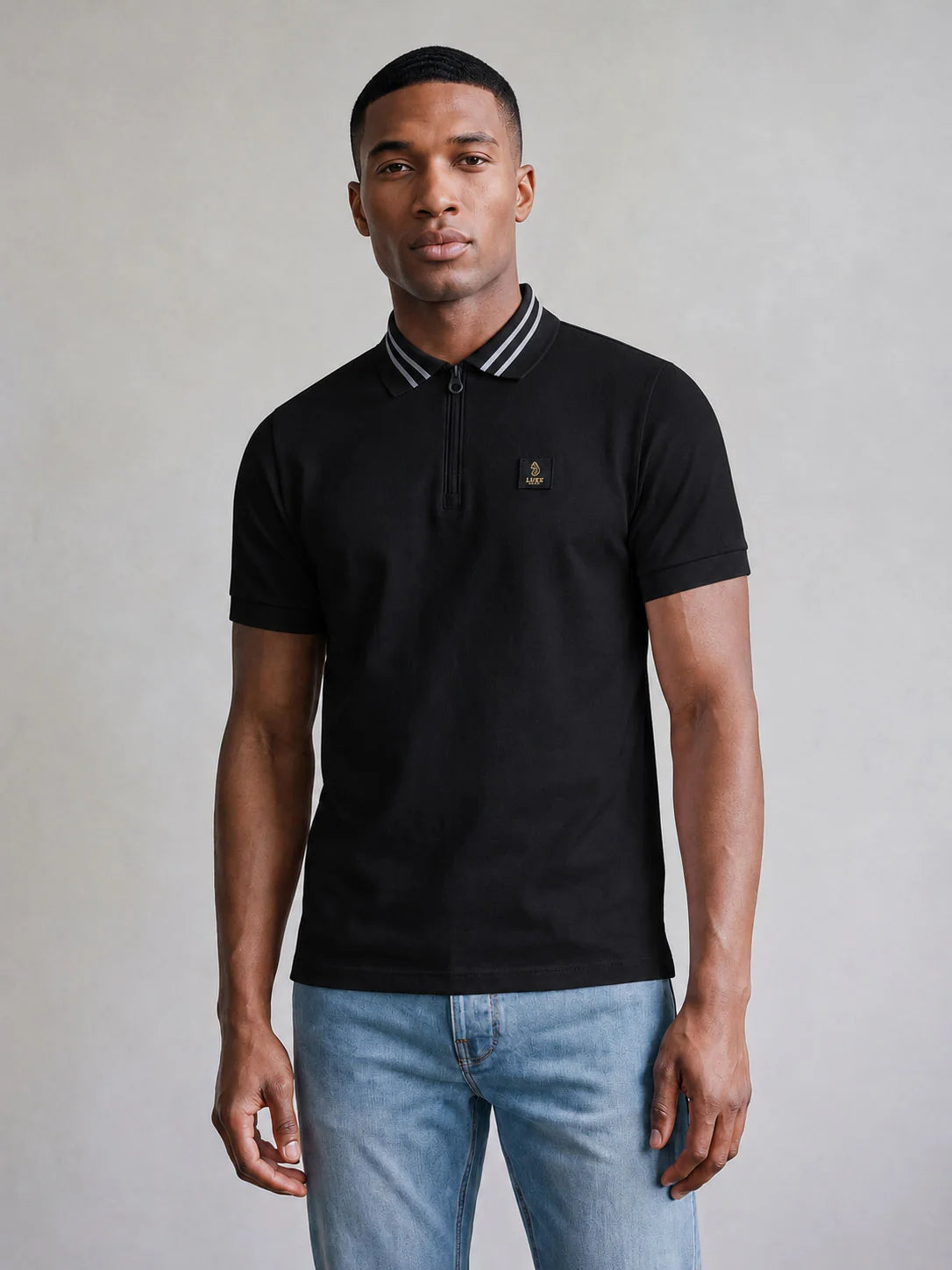 Luke Est 1977 throop zip neck polo shirt - black