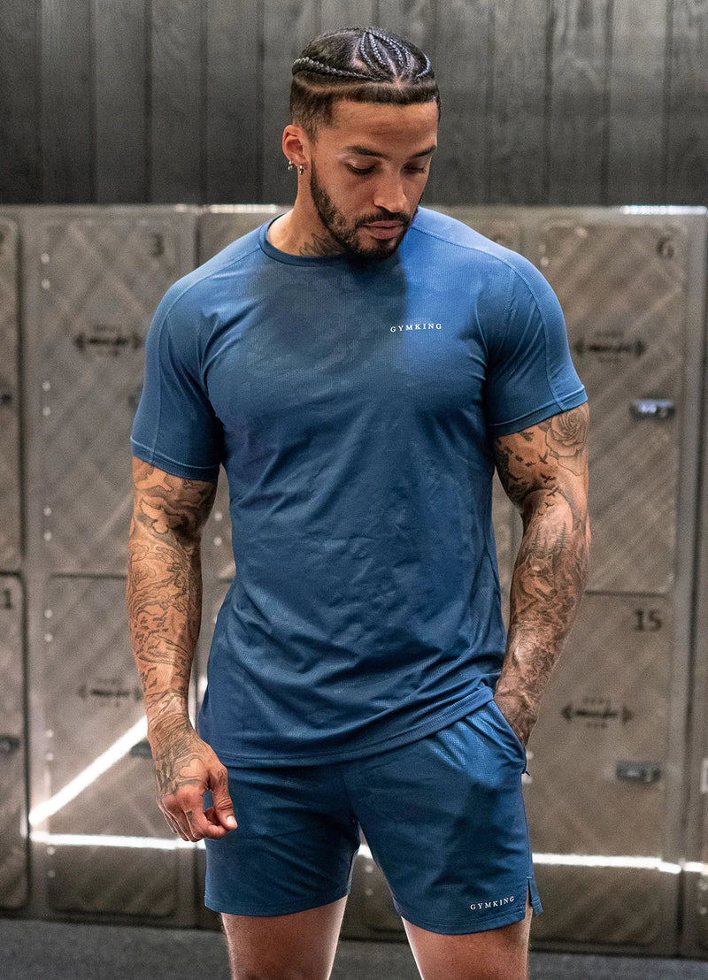 Gym King Debossed Camo SS Tee - Moonlight Blue