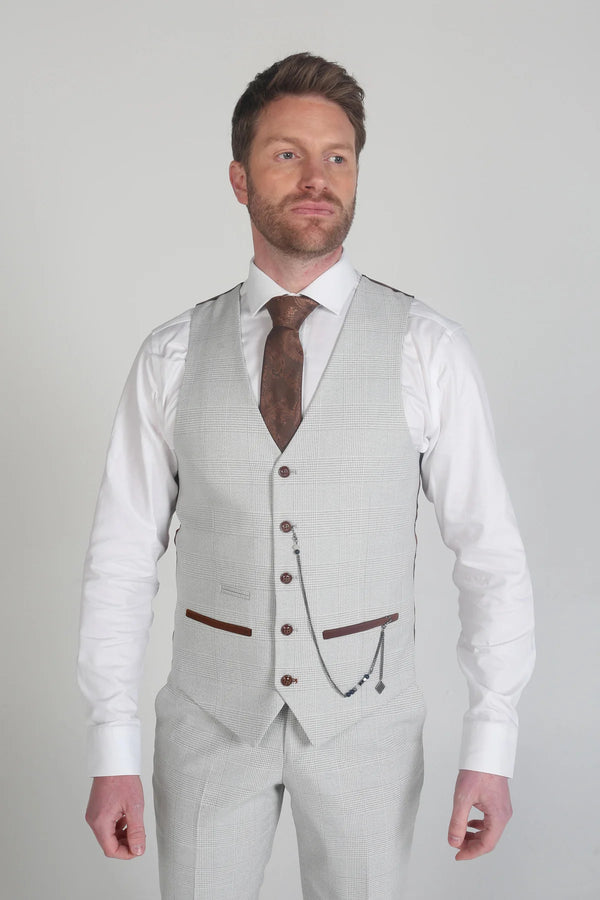 Paul Andrew Mark - Men's Check Waistcoat STONE