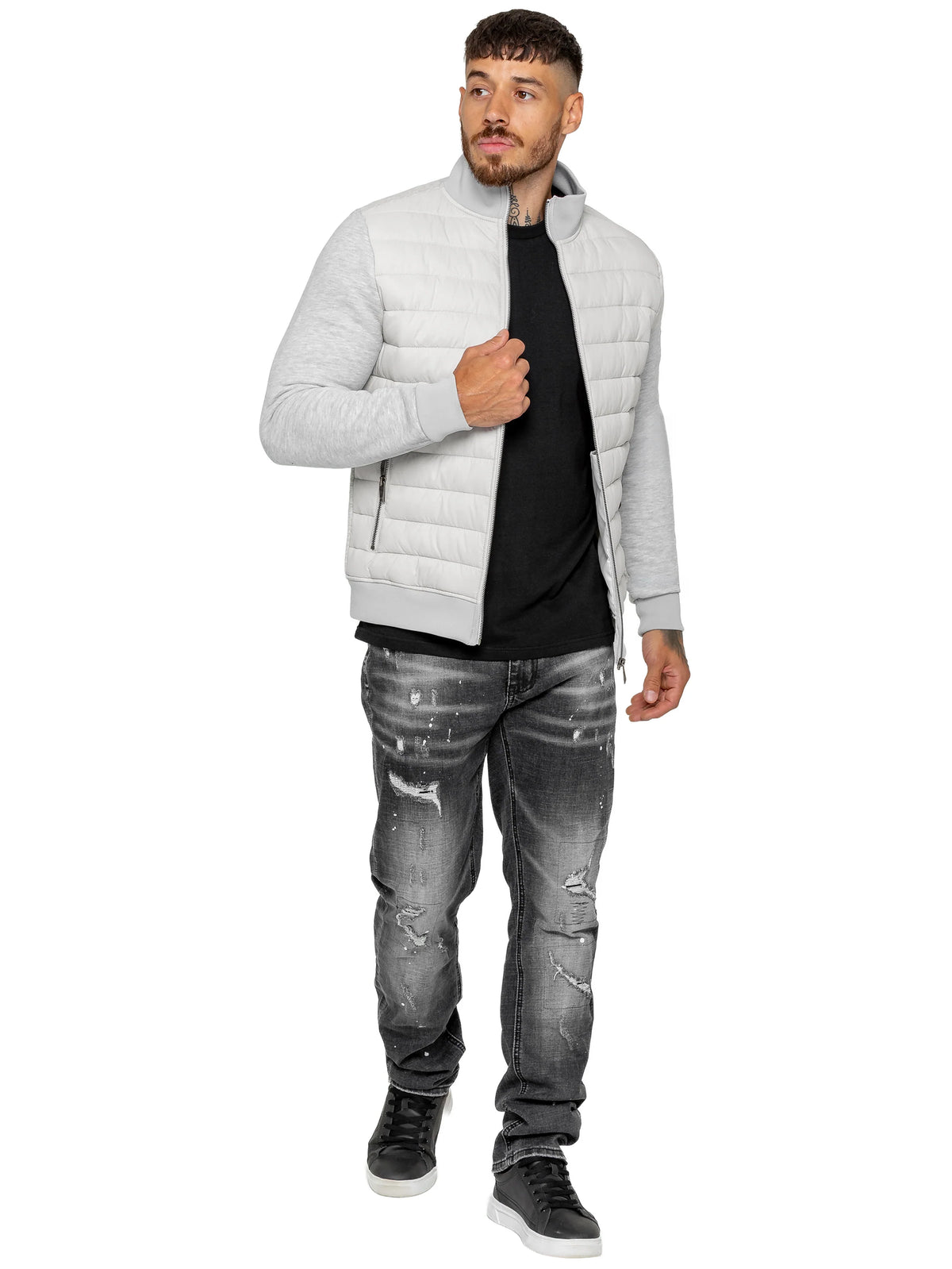 Enzo Jeans Pietro Hybrid Technical Puffer Jacket Light Grey