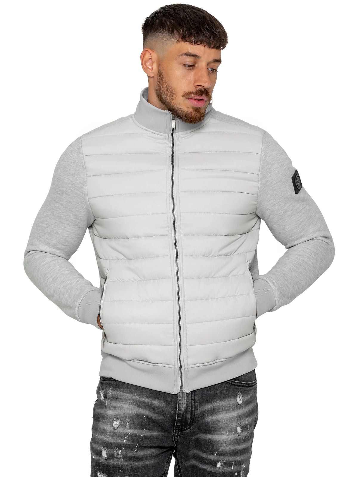 Enzo Jeans Pietro Hybrid Technical Puffer Jacket Light Grey