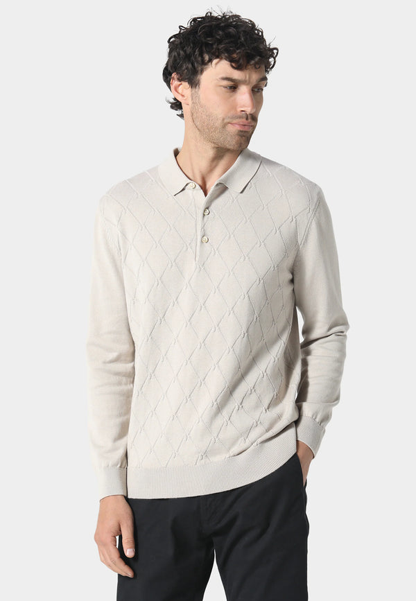 883 Police Pamell diamond pattern Polo Knitwear TAUPE