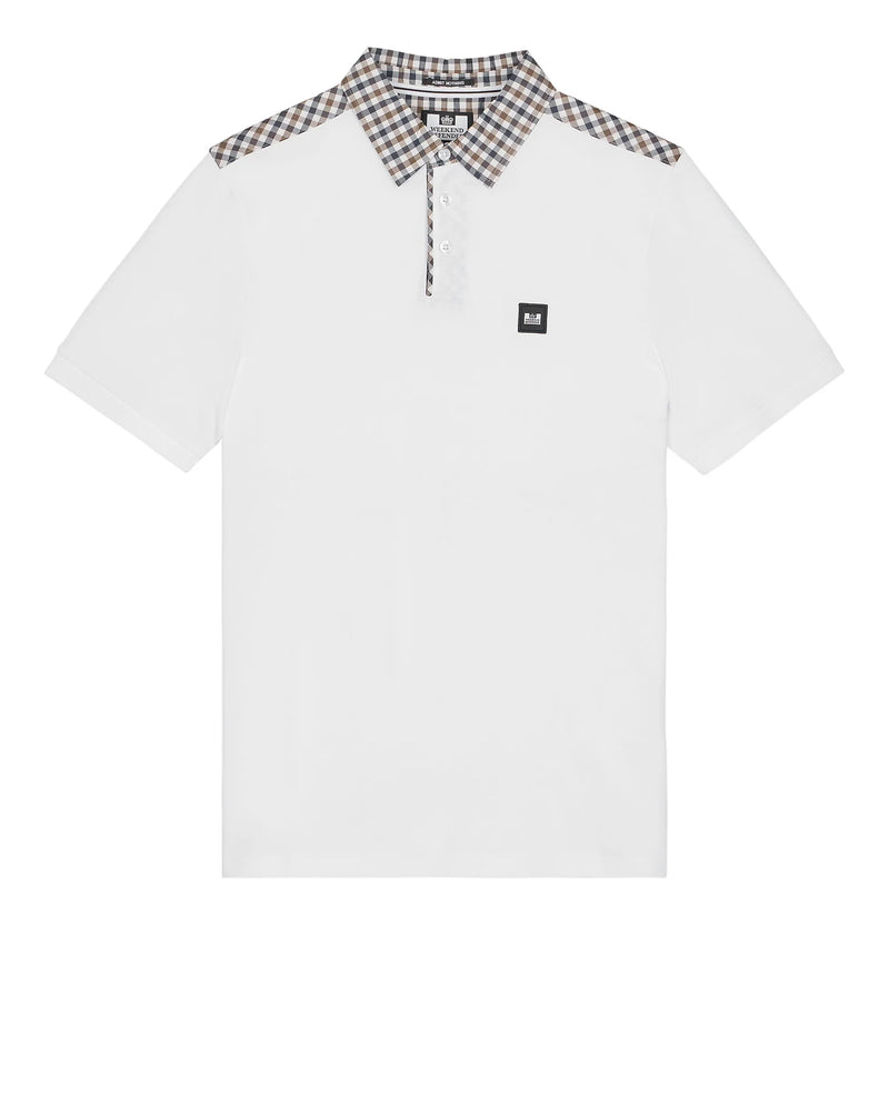 Weekend Offender Costa mid house check Polo Shirt - White