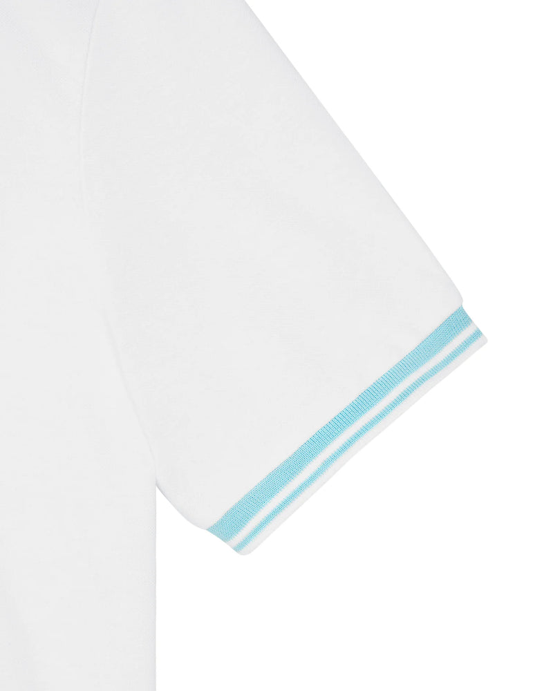 Weekend Offender Levanto 100% Cotton pique Polo Shirt - White Saltwater Blue
