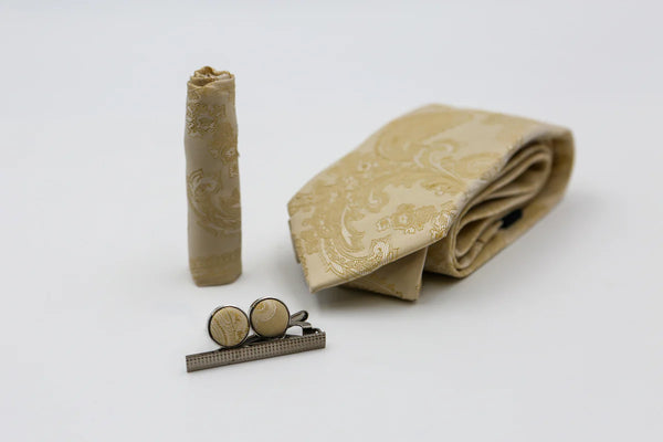 Paul Andrew - Paisley Tie , Cufflinks , Tie Pin Gift Set - SAND