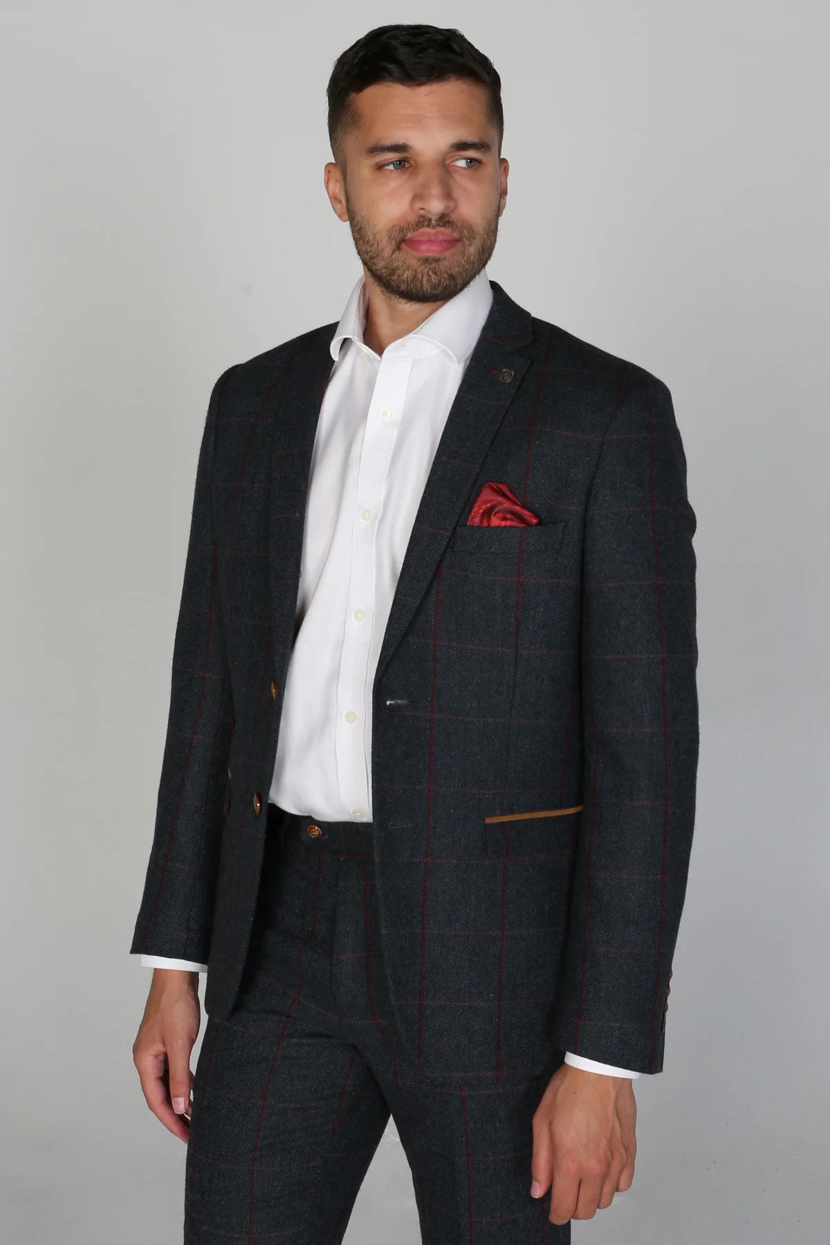 Paul Andrew Madrid - Men's Tweed Check Blazer in NAVY BLUE