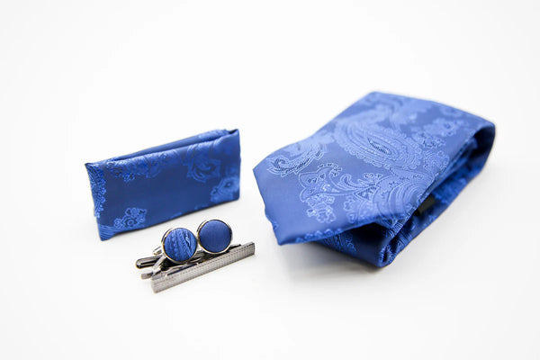 Paul Andrew - Paisley Tie , Cufflinks , Tie Pin Gift Set - ROYAL