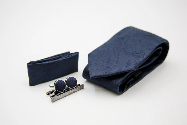 Paul Andrew - Paisley Tie , Cufflinks , Tie Pin Gift Set - NAVY
