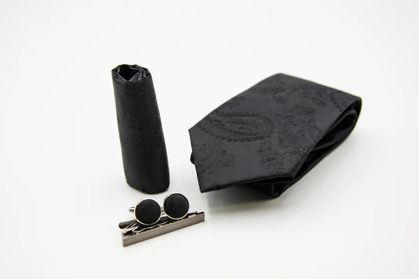 Paul Andrew - Paisley Tie , Cufflinks , Tie Pin Gift Set -  Black