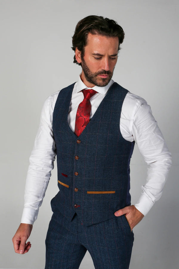 Paul Andrew Scott - Men's Tweed Waistcoat in NAVY