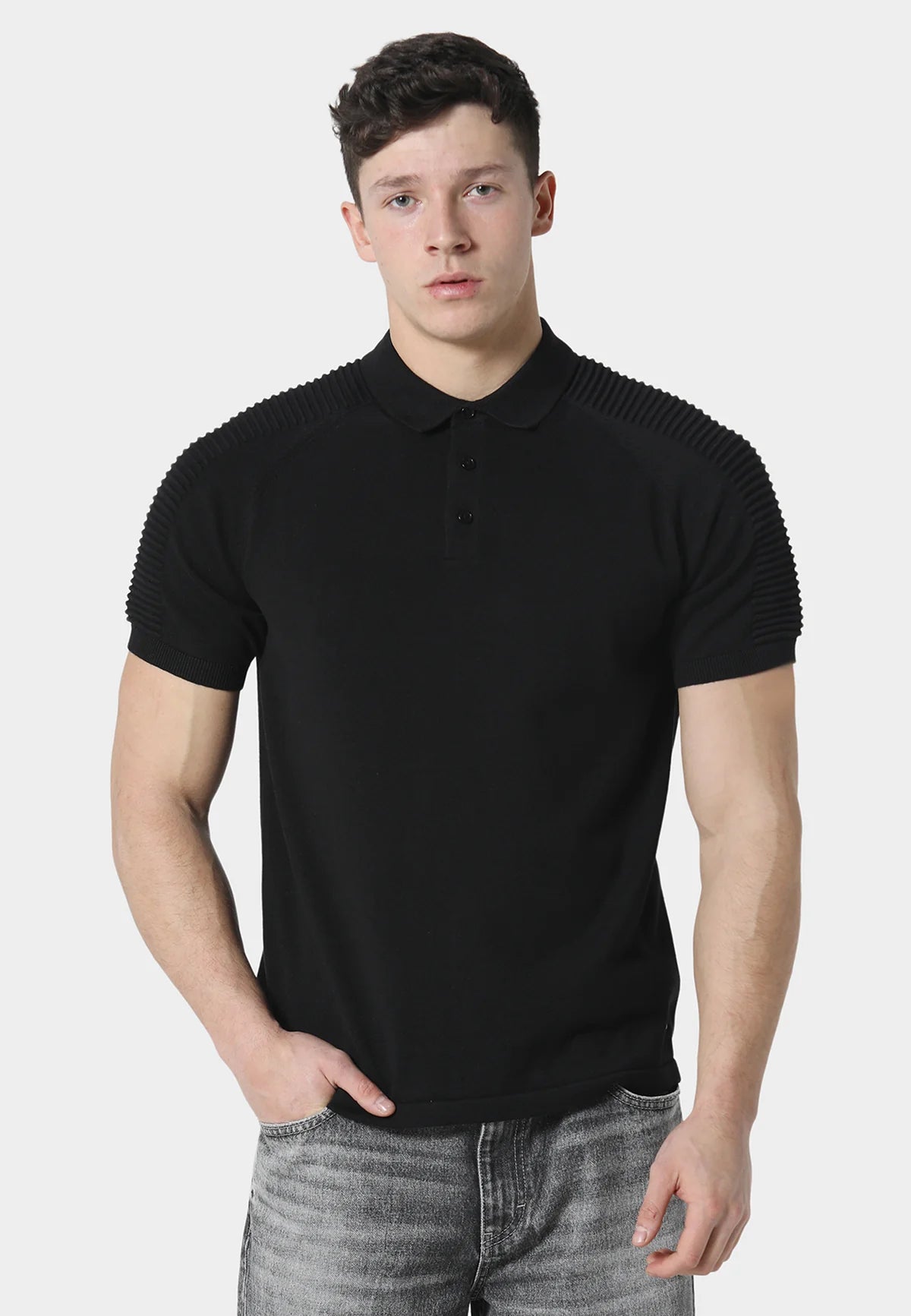 883 Police SALLE BLACK KNITTED POLO SHIRT