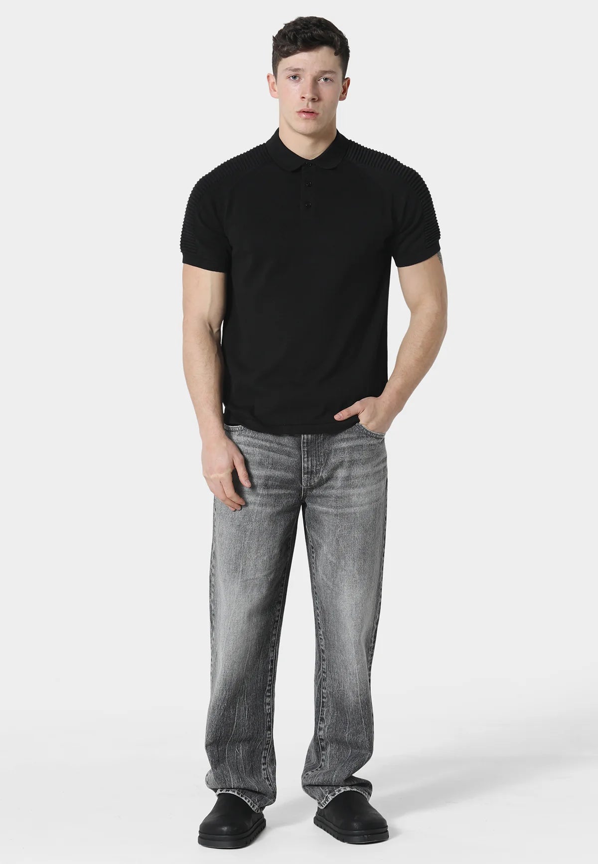 883 Police SALLE BLACK KNITTED POLO SHIRT