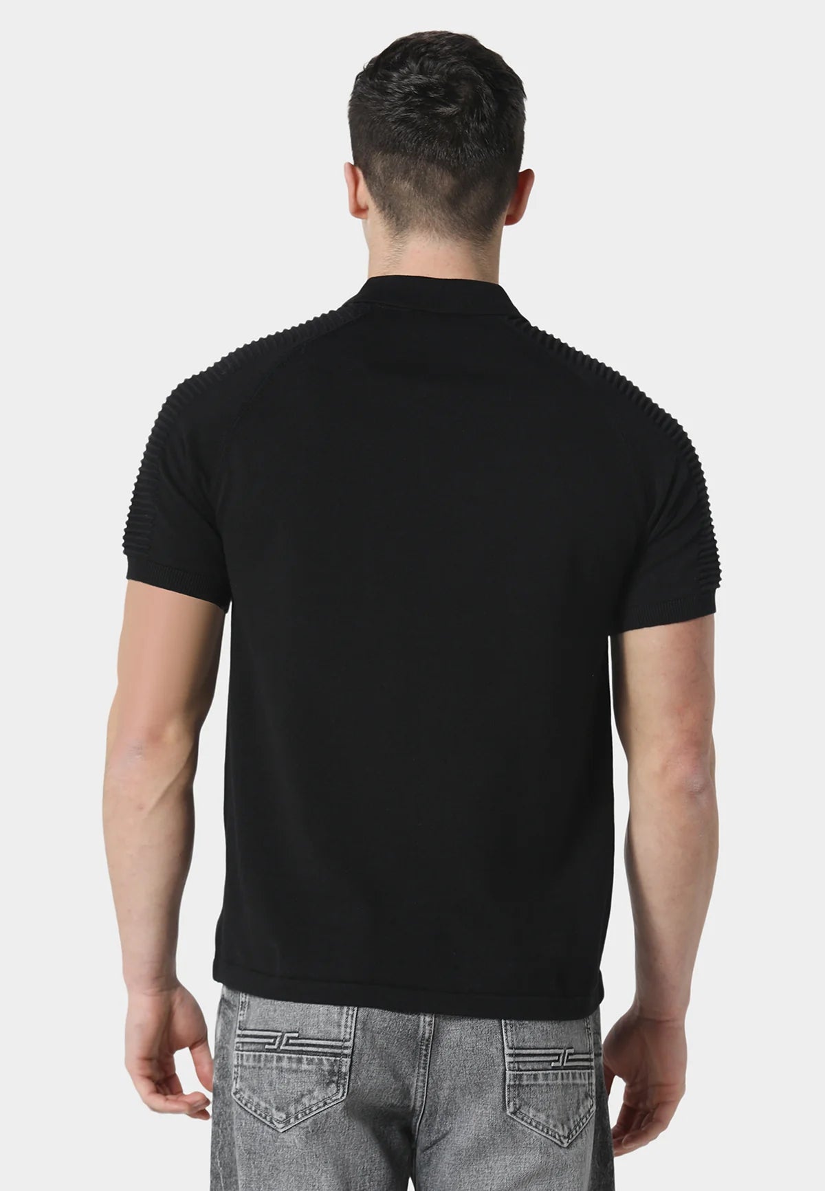 883 Police SALLE BLACK KNITTED POLO SHIRT