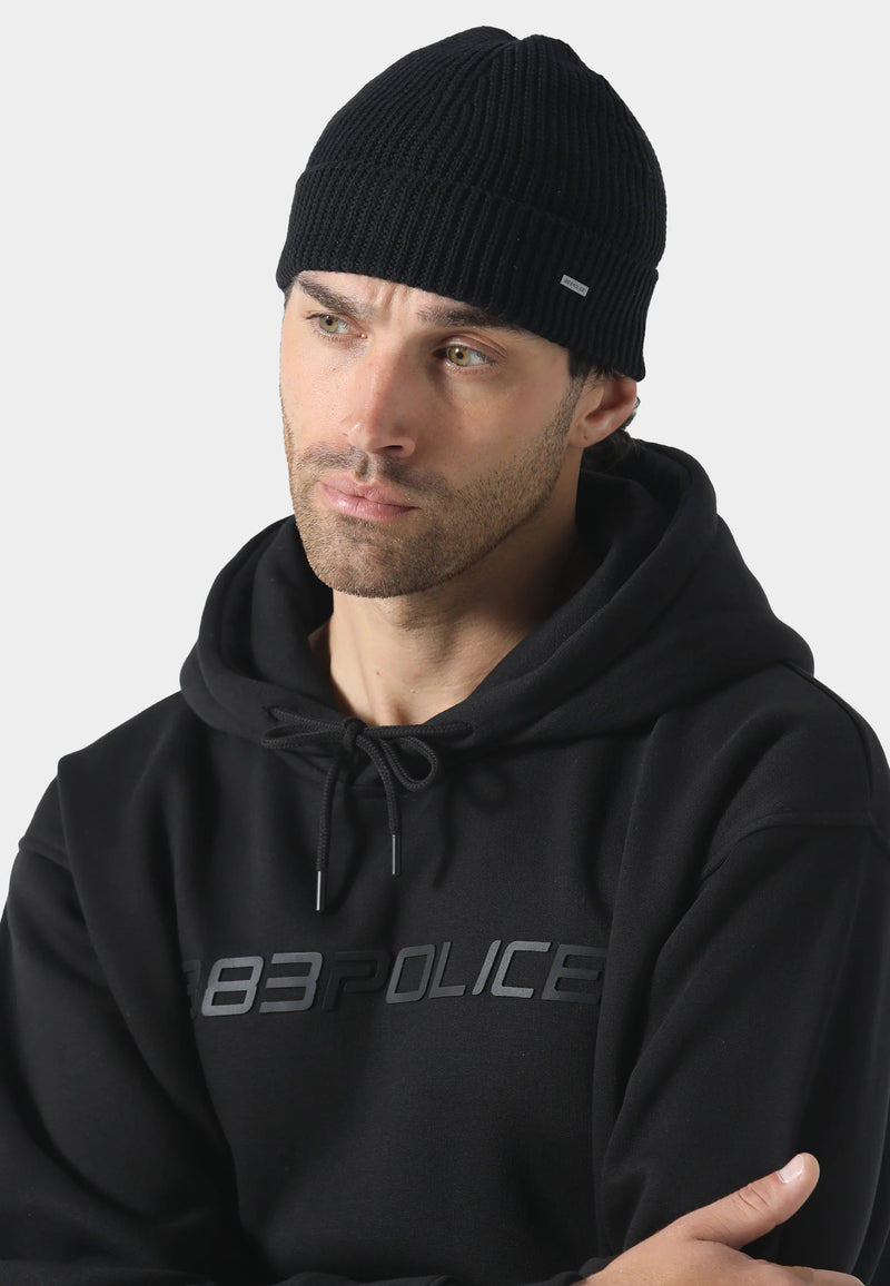883 Police Simon ribbed knit texture Beanie Hat - BLACK