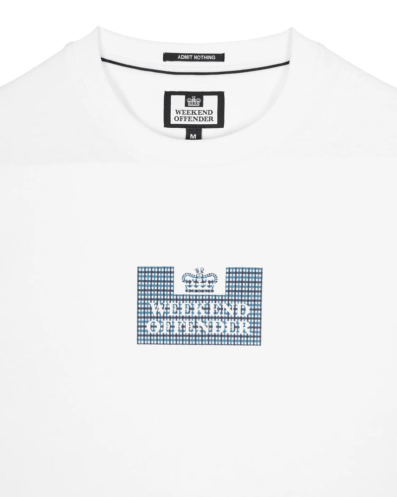 Weekend Offender DYGAS T-SHIRT WHITE/BLUE HOUSE CHECK - WHITE