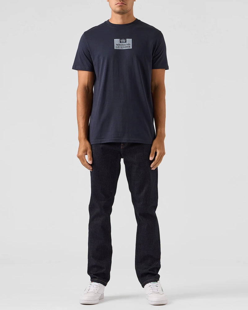 Weekend Offender DYGAS T-SHIRT WHITE/BLUE HOUSE CHECK - NAVY