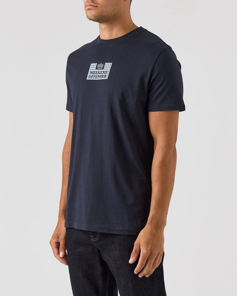 Weekend Offender DYGAS T-SHIRT WHITE/BLUE HOUSE CHECK - NAVY