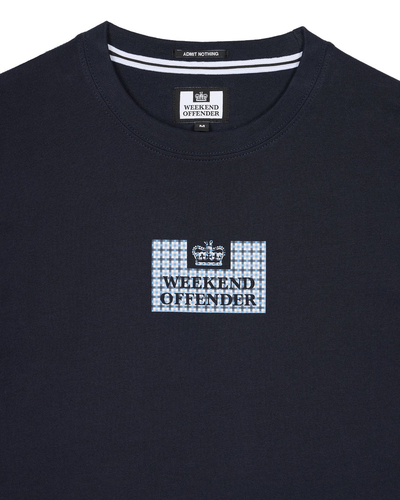 Weekend Offender DYGAS T-SHIRT WHITE/BLUE HOUSE CHECK - NAVY