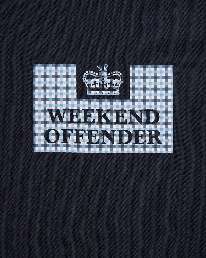 Weekend Offender DYGAS T-SHIRT WHITE/BLUE HOUSE CHECK - NAVY
