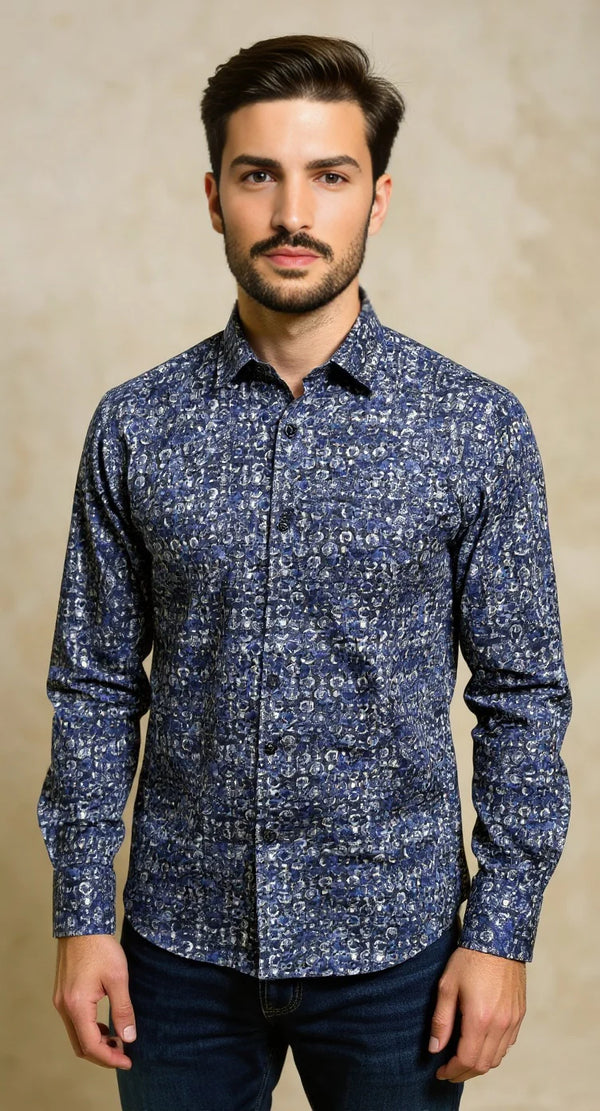 Arthur & Russell Sateen cotton circle print shirt 714 NAVY