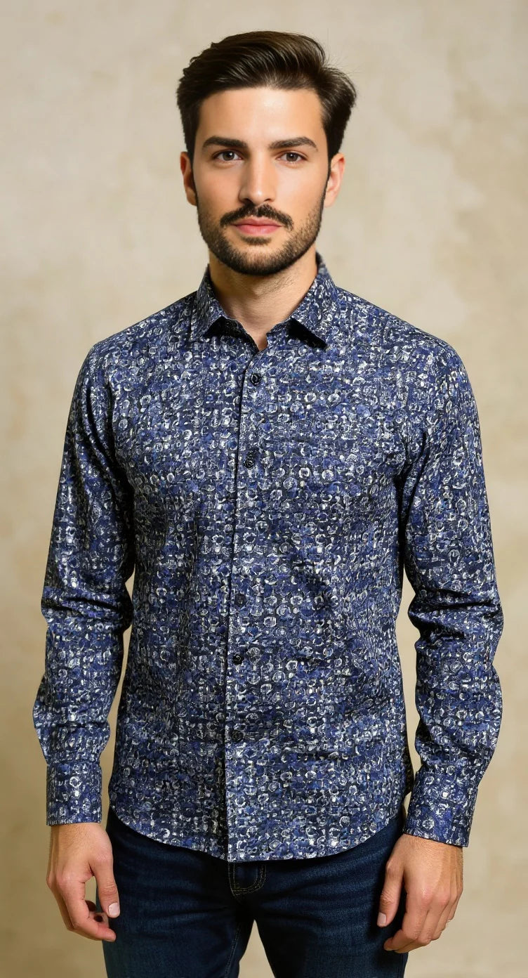Arthur & Russell Sateen cotton circle print shirt 714 NAVY