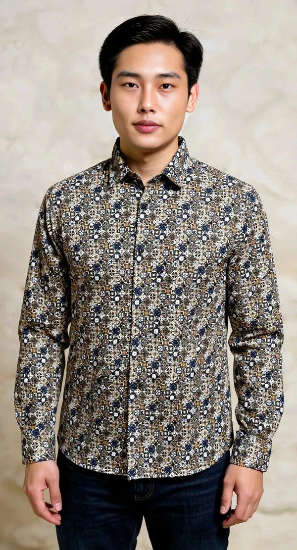 Arthur & Russell LUCA Mosaic print shirt Sh 717 BROWN