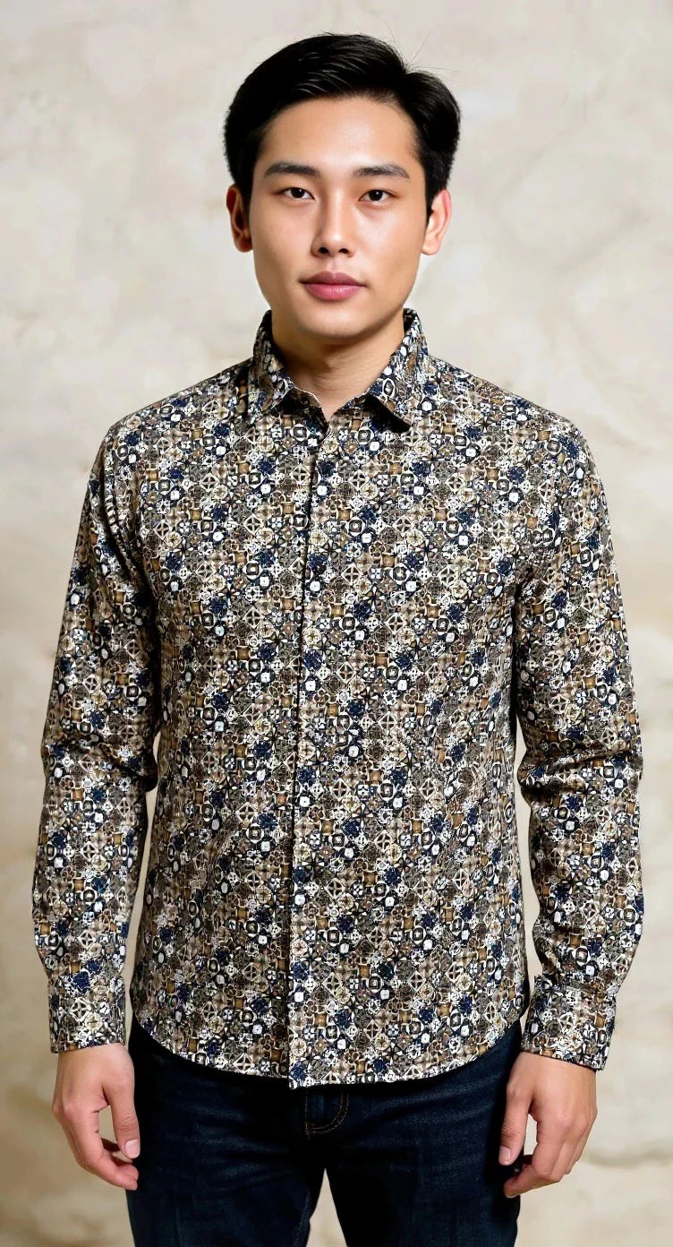 Arthur & Russell LUCA Mosaic print shirt Sh 717 BROWN