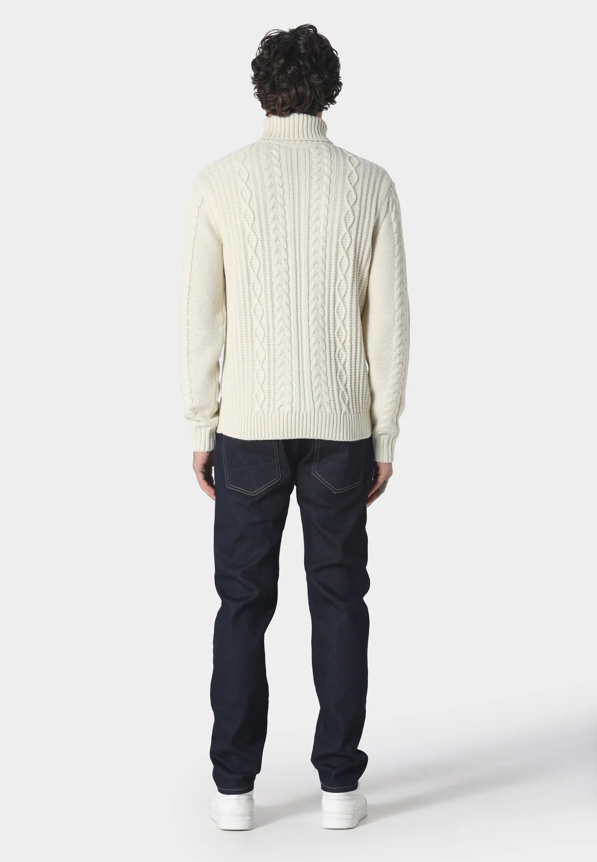 883 Police Venair Cable Knit Roll Neck Jumper Ecru