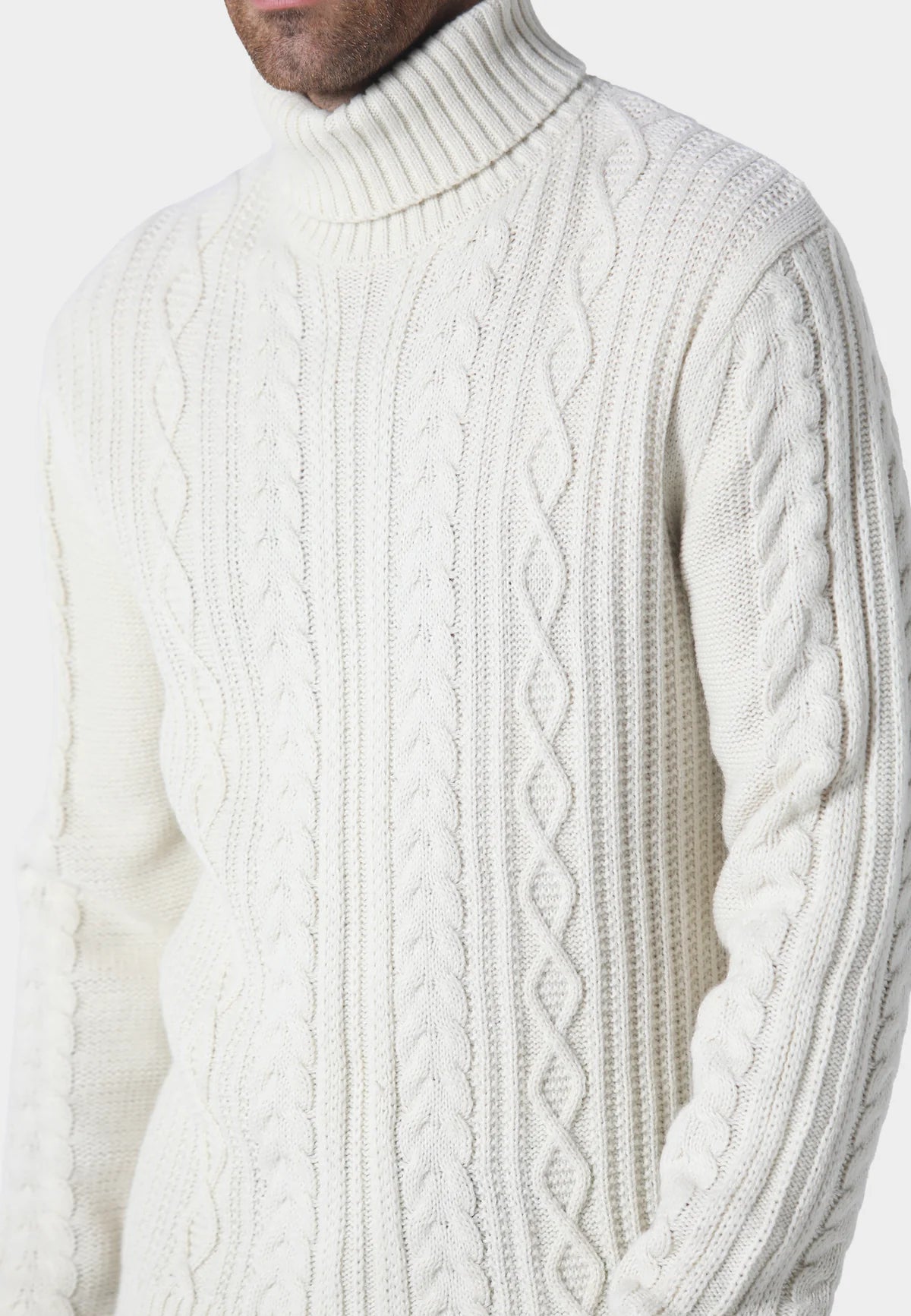 883 Police Venair Cable Knit Roll Neck Jumper Ecru