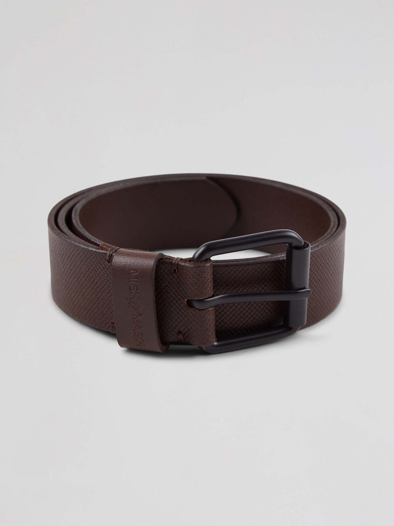 Mish Mash Warwick Textured finish Leather Belt - DARK BROWN