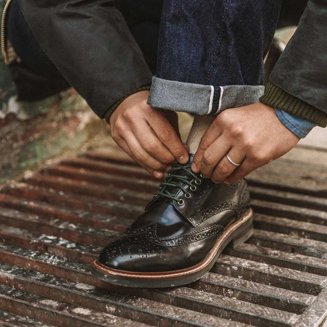Base London Woburn Hi Shine Leather Brogue Shoes - BLACK