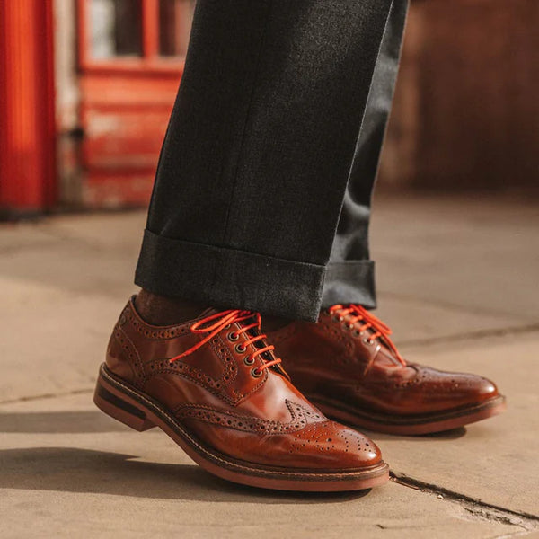 Base London Woburn Hi Shine Leather Brogue Shoes - Tan Brown