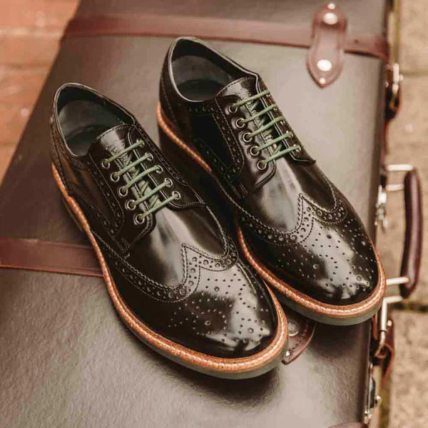 Base London Woburn Hi Shine Leather Brogue Shoes - BLACK