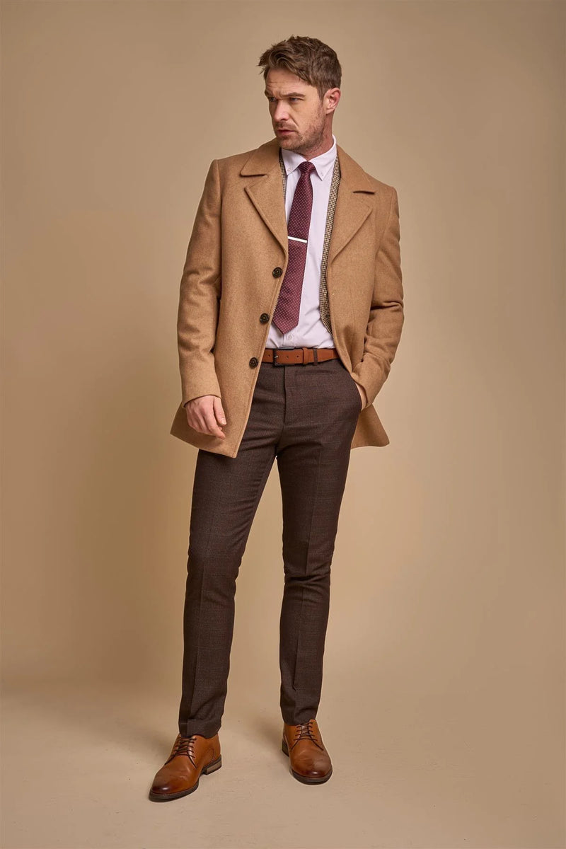 House Of Cavani Marcus tailored fit long length Coat - CAMEL