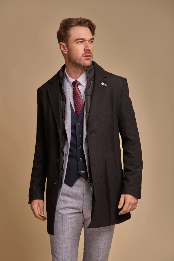 House Of Cavani SANFORD Men's Slim Fit Wool Blend Coat - Black