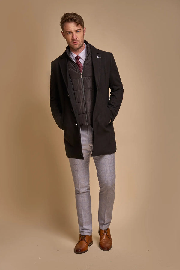 House Of Cavani SANFORD Men's Slim Fit Wool Blend Coat - Black