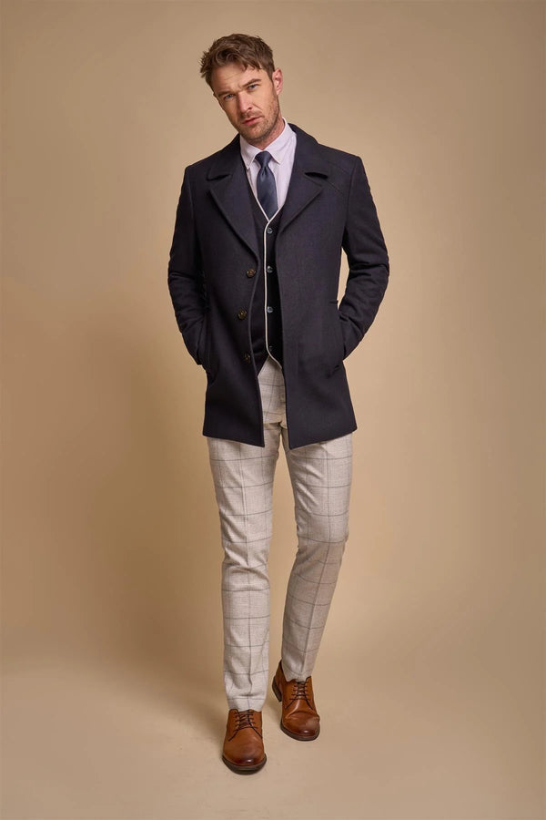 House Of Cavani Marcus tailored fit long length Coat - NAVY