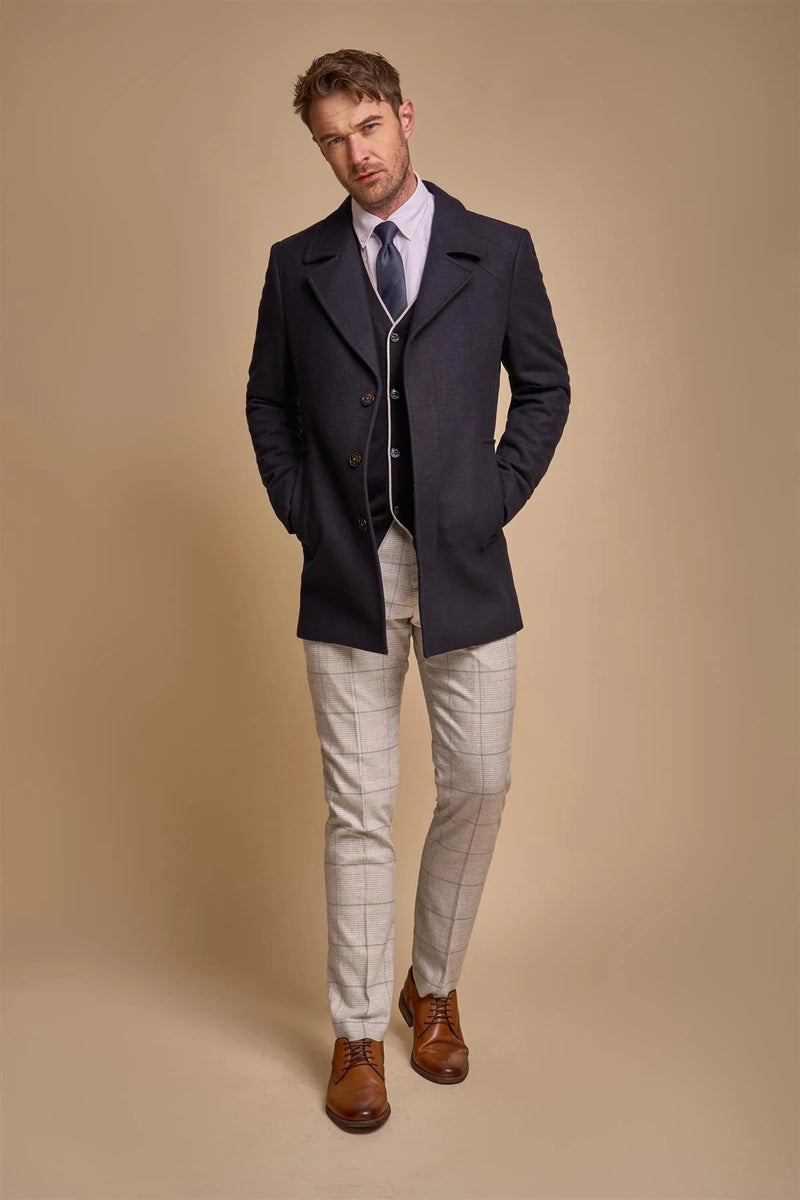 House Of Cavani Marcus tailored fit long length Coat - NAVY