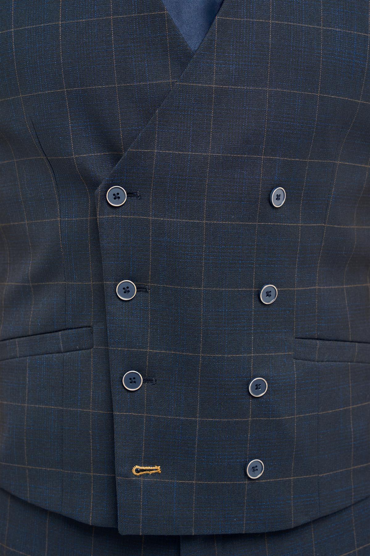 House of Cavani Torino Navy Double Breasted Waistcoat