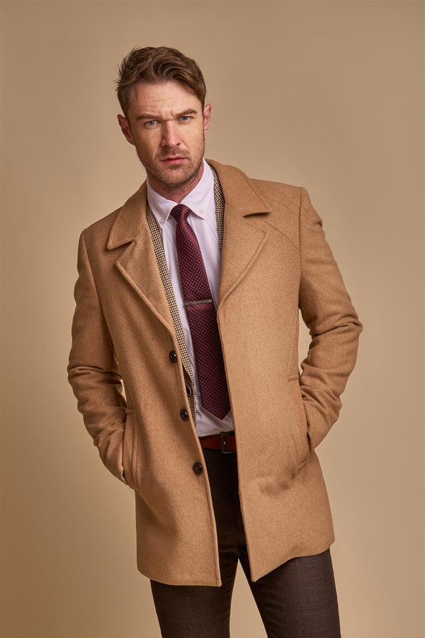 House Of Cavani Marcus tailored fit long length Coat - CAMEL