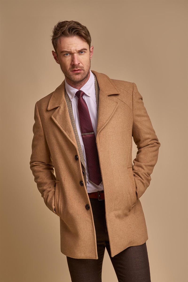 House Of Cavani Marcus tailored fit long length Coat - CAMEL