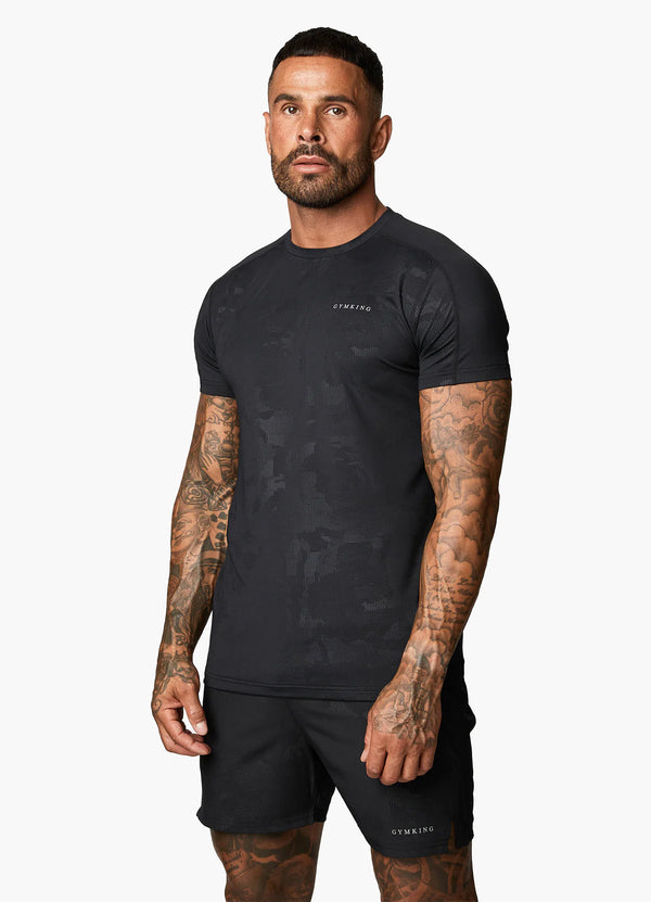 Gym King Debossed Camo SS Tee - Black